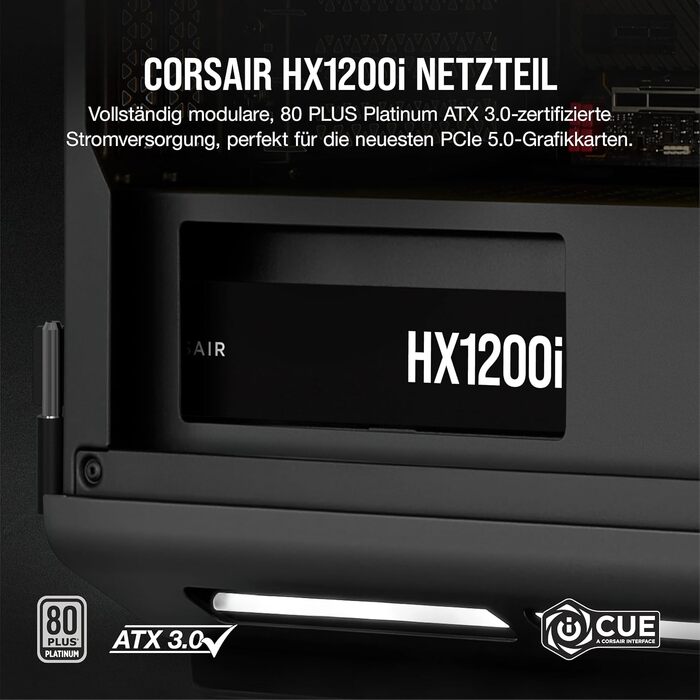 Блок живлення Corsair HX1000i 1200W ATX 3.1 PCIe 5.1, повністю модульний, 80 Plus Platinum, iCUE, чорний