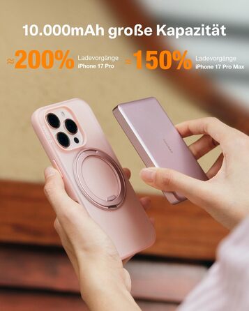 Портативний зарядний пристрій TORRAS MiniMag MagSafe, 10000mAh, 22.5W, з магнітним кріпленням, рожевий. Power Bank для iPhone 17 Pro Max/Air/16/15/14/13/12, Wüsten Titan.