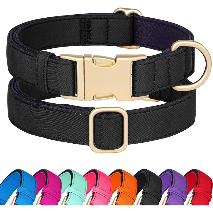 Нашийник для собак Didog з нейлону, м'який, з металевою застібкою, для великих, середніх собак, чорний, L (38-58 см)