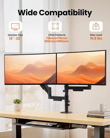 Кріплення для монітора ErGear 2 монітори, вертикальне, чорне, VESA 75x75/100x100mm, до 9кг