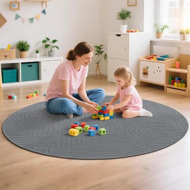 Килим для вітальні 160x230 см, великий пухнастий з коротким ворсом, миючий, сучасний, з 3D ефектом, нековзний, для їдальні, кухні, спальні (200 см круглий, сірий)