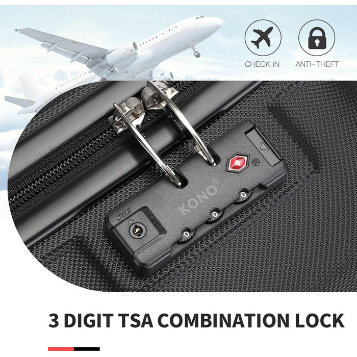 Набір валіз KONO 55 см: 2 валізи + сумка Ryanair (40x20x25 см). Колір: кремовий (чорний).