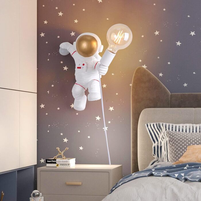 FREEUP Wall Lamp for Children's Room with Plug, Astronaut Lamp for Children's Room Wall Lamp with Switch and 1.5M Cable, E27 Socket, Max.40W (Without Bulbs), Fun Gifts for Kids Boys Girls