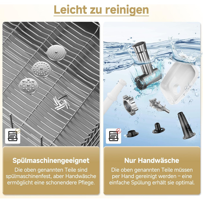 М'ясорубка електрична AMZCHEF для дому з 3 насадками, пристроєм для ковбас та набором для куббе | Ідеально для фаршу, ковбасок та домашньої кухні (біла)