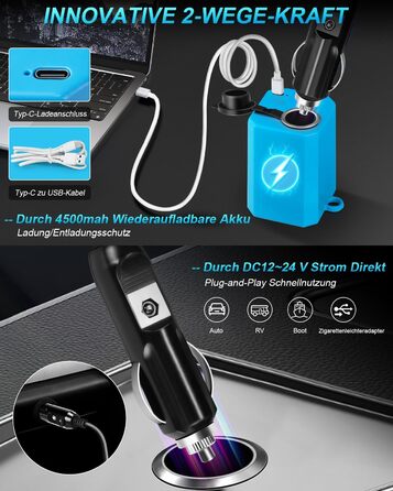 AUTOPkio Camping Shower with Battery, 12V 24V Portable Outdoor Camp Shower Set 4500mAh Rechargeable with Pump for RV, Travel, Car Washing