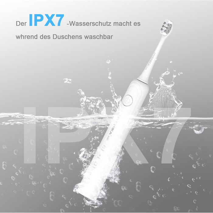 Електрична зубна щітка для дорослих з акумулятором 240 днів, 8 насадок, 3 режими, таймер 2 хв, IPX7 водонепроникна, біла