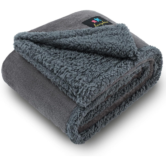 Водонепроникний плед для собак Luciphia, плед для собак і котів великого розміру, прання, водонепроникний, пухнастий, флісовий Sherpa, для дивана, ліжка, софи, світло-сірий M (102 * 145 см)