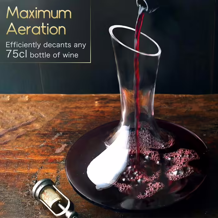 Wine Decanter for 75cl, 1.8L Decanter for Red Wine & Cork Stopper, Handmade, Lead-Free Crystal Glass