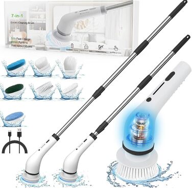 Електрична щітка для прибирання з 7 насадок, водонепроникна PX7, набір для миття підлоги та ванни, регульована ручка