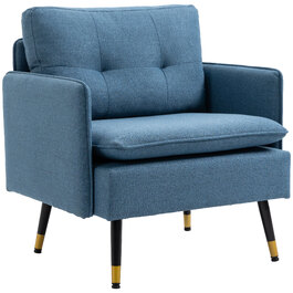 HOMCOM Accent Chair with Button Tufting, Upholstered Armchair, Removable Cushions, Black + Gold + Blue