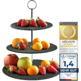 Dimono® Етажерка для сервірування Deluxe; 3 яруси - сервірувальні миски; фруктова та овочева миска з бамбуковим підставкою; для десертів, фруктів, овочів, солодощів та ін. (Шифер натуральний)