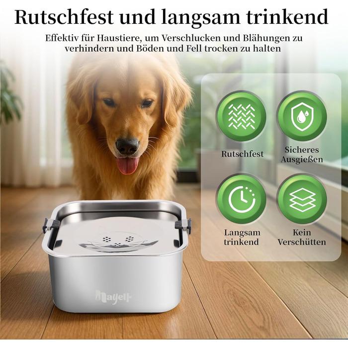 Миска для собак 3L без облизування, миска для пиття з нержавіючої сталі 304, миска для собак з неслизьким дном, для середніх та маленьких собак, придатна для миття в посудомийній машині