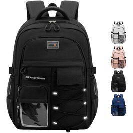 Чорний шкільний рюкзак для підлітків та дорослих: міцний, водонепроникний, для середньої школи та гімназії