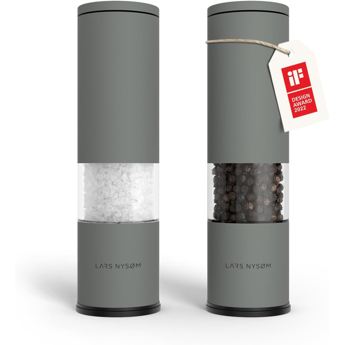 Набір ручних мельниць для солі та перцю LARS NYSØM з регульованим керамічним жорном | Набір з 2 штук, нержавіюча сталь, сірий колір