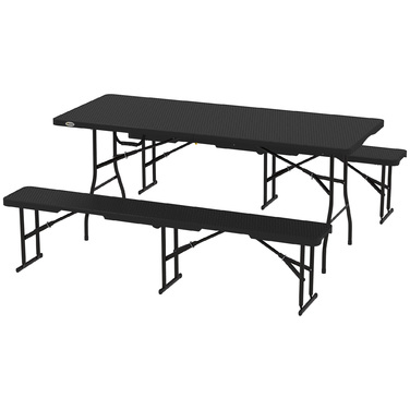 Outsunny 3-Piece Picnic Table and Bench Set, Folding, Plastic & Metal, Black