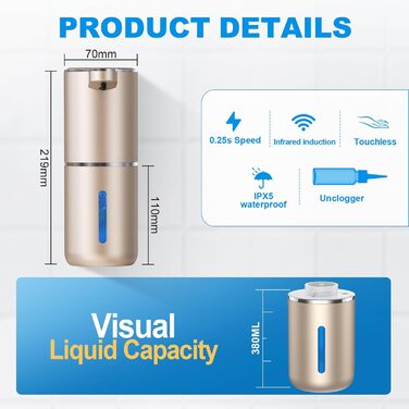 Автоматичний диспенсер для мила Amyzavls, 380 мл, USB, сенсорний, для ванної, кухні, офісу, інфрачервоний сенсор, підтримка рідкого та пінного мила