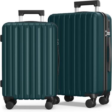 Шкільний набір валіз SHOWKOO 2 шт. з жорстким корпусом 65см+75см, розширюваний, ультралегкий, полікарбонат, з TSA замком та 4 колесами (Темно-зелений, L+XL/65CM+75CM)