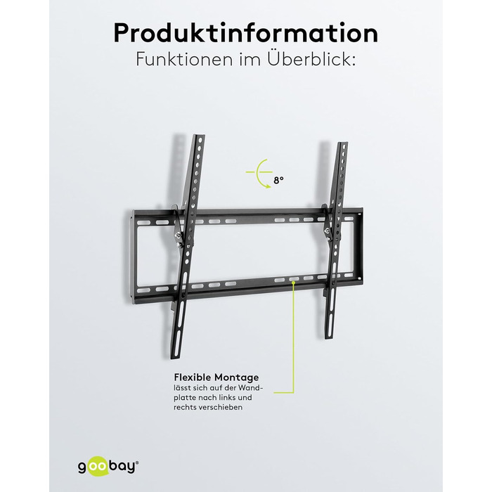 Настінний кронштейн для телевізора goobay Basic TILT XL (43–100 дюймів), нахил 10°, ультратонкий 45 мм, VESA 800x400, до 75 кг, 49743