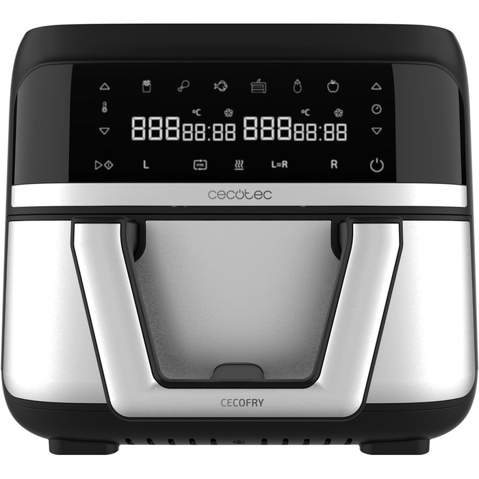 Cecotec Oil-Free Hot Air Fryer, 9L Cecofry Dual 9000 Air Fryer. 2850W, Digital and compact, Dual Temperature, PerfectCook Technology, possibility to split the bowl into 2 x 4.5L, 6 Modes Stainless Steel 1 Basket 9 Liters + Divider
