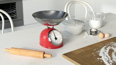 Кухонні ваги ETA Storio: аналогові, ретро-дизайн, металева чаша 2л, до 5кг, червоний колір
