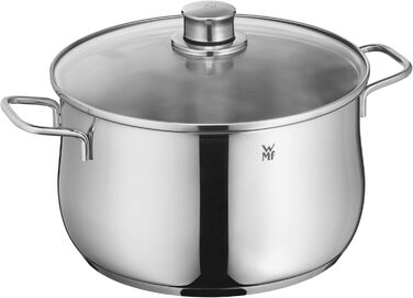 Велика каструля WMF Diadem Plus 20 см, 3,7 л, для індукції, з кришкою зі скла, полірована нержавіюча сталь Cromargan, без покриття
