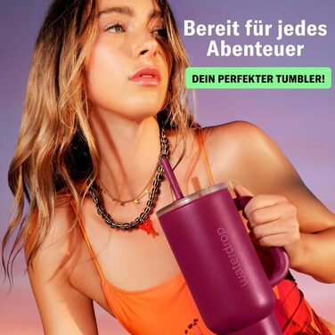 Waterdrop® Insulated Stainless Steel Tumbler with Straw - 1.1L Leak-Proof, Durable Travel Mug, Keeps Drinks Cold for 12 Hours, with Lid - Winter White (Wildberry)