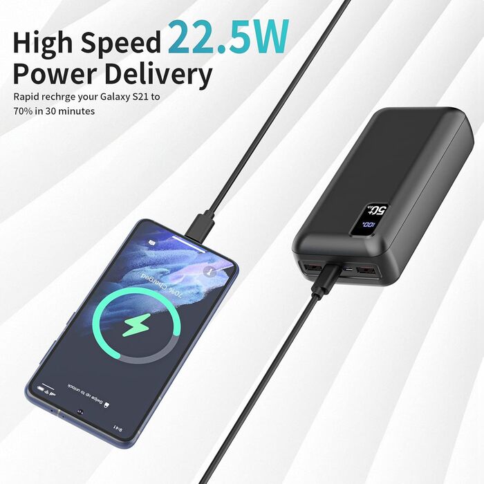 Портативний зарядний пристрій Power Bank 60000mAh з LED-дисплеєм та 4 виходами USB-C, 22.5W, для більшості електронних пристроїв (Y67)