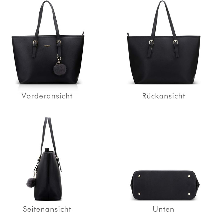 Стильна жіноча сумка-шопер LI&HI для навчання та міста, чорна з помпоном 34x29x15.5 см