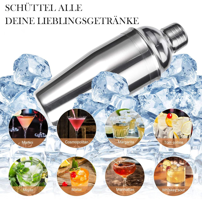 Набір для коктейлів 6 предметів з нержавіючої сталі, 750 мл, з аксесуарами та рецептами для дому, бару, вечірок (23 предмети)
