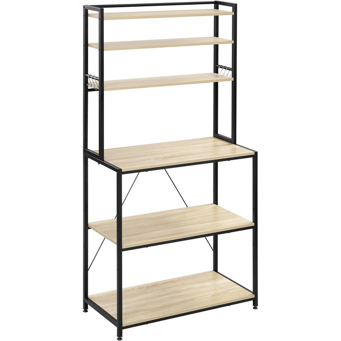 Стійка кухонна WOLTU з 6 полицями, металева та з інженерної деревини, 60 x 167 x 40 см, рустикальний коричнево-чорний колір