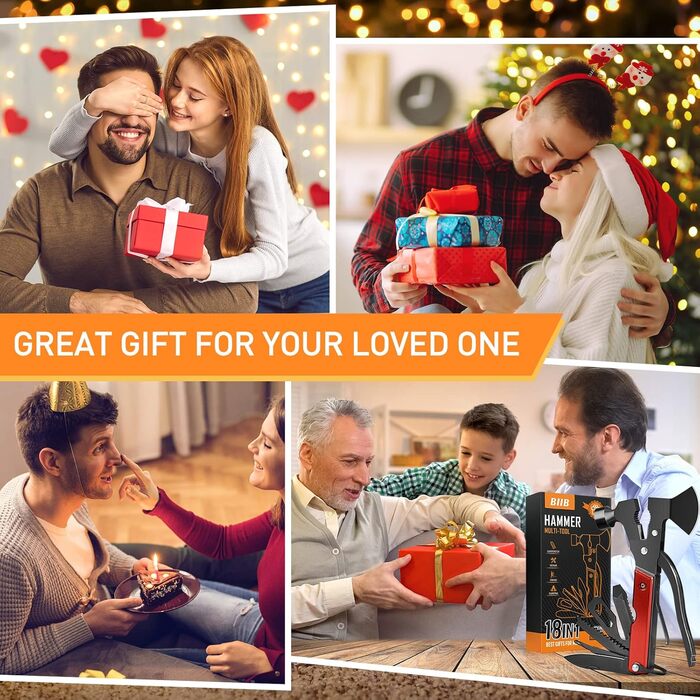 Мультитул BIIB 12 в 1: Подарунок для чоловіків на Різдво, День народження, кемпінг. Преміум якість, чорний (червоний)