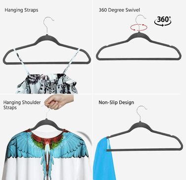 Yaheetech Velvet Clothes Hangers 100 Pack Suit Hangers Closet Hangers Non-Slip Surface Laundry Hangers with 360° Swivel Hook Grey