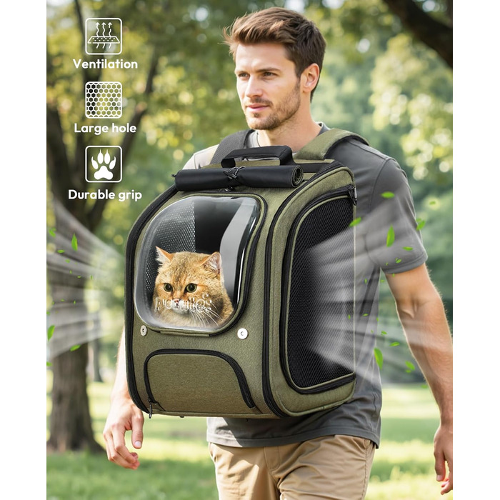 Плед-рюкзак для кота Pecute з сіткою, портативний та складаний, дихаючий та легкий, для собак та котів, 42*32*26 см, оливковий