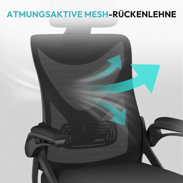 Офісне крісло Yaheetech ергономічне, з підйомними підлокітниками, регульованою підголівником, функцією гойдання, чорне, до 136 кг