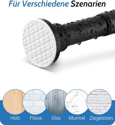 Штанга для душу без свердління, штанга для ванни, нержавіюча сталь, телескопічна, 70-195 см, чорна