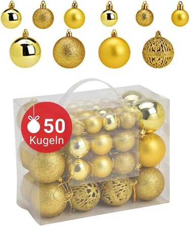 Набір прикрас для ялинки WOMA: 50 кульок різних кольорів (Lemon Gold) - пластикові ялинкові прикраси