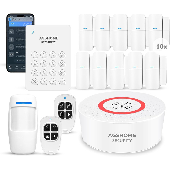 Бездротова сигналізація AGSHOME для дому, 15 елементів, Wi-Fi, 120 дБ, розширювана, сумісна з Alexa та Google Assistant