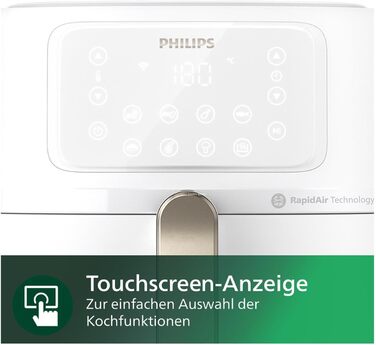 Philips Airfryer 5000 Series XXL, 7.2L (1.4Kg) - 6 Portions, 16-in-1 Airfryer, Wifi Connected, 90% Less Fat with Rapid Air Technology, HomeID App. White (HD9285/00)