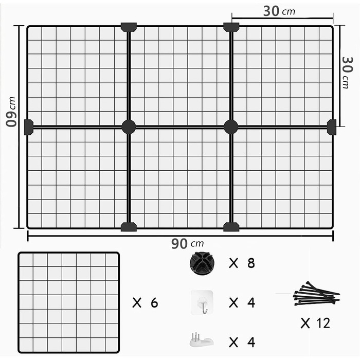 Ворота для сходищ, огорожі для домашніх тварин, ворота для собак, дротяні ворота, загородження для собак, портативне собаче вольєр для маленьких собак з сіткою (90 x 60 см) (6 шт.)