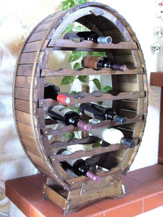 DanDiBo Wine Rack Barrel for 24 Bottles, Brown Stained, Bar Bottle Stand Barrel Bottle Holder Bottle Shelf
