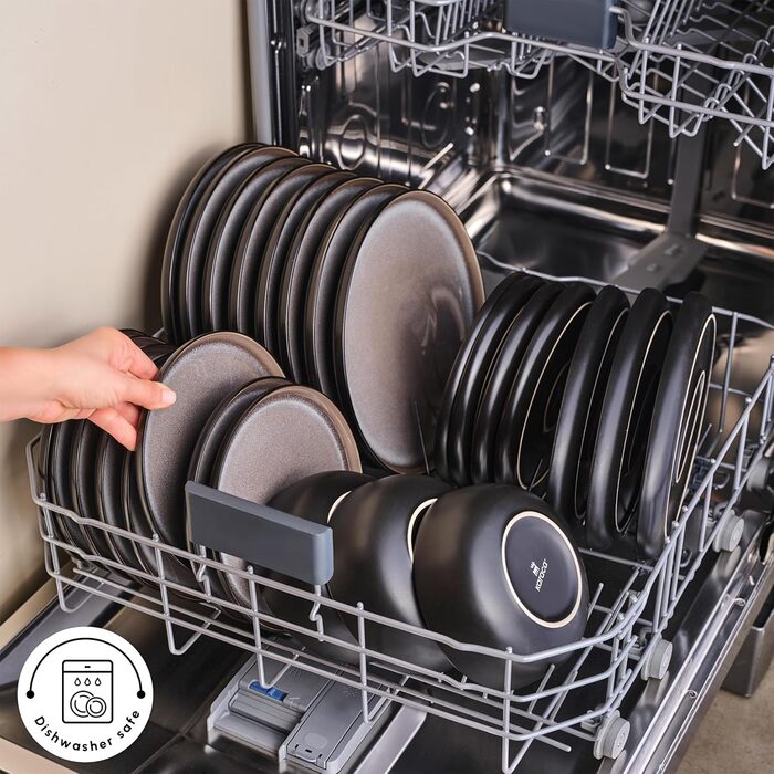 Karaca Solem: 18-Piece Steingut Tafelservice, Чорний, для 6 осіб | Елегантний посуд