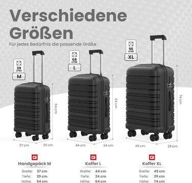 Чемодан GENTOR великий на колесах 64x44x24 см – Легкий валіз з жорстким корпусом та TSA-замком – Чемодан з жорсткою обшивкою L для подорожей та відпочинку – Чорний L Чорний