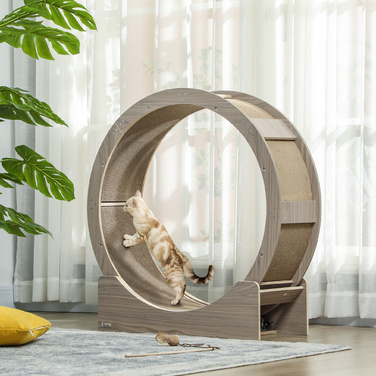 PawHut Колесо для котів PawHut, бігове колесо для котів 91 см з гальмом, когтеточкою, колесо для котів для здорових рухів, розслаблення, горіх | Aosom