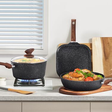 Набір каструль та сковорідок DishDelight з антипригарним покриттям для індукційних плит (12 шт.)