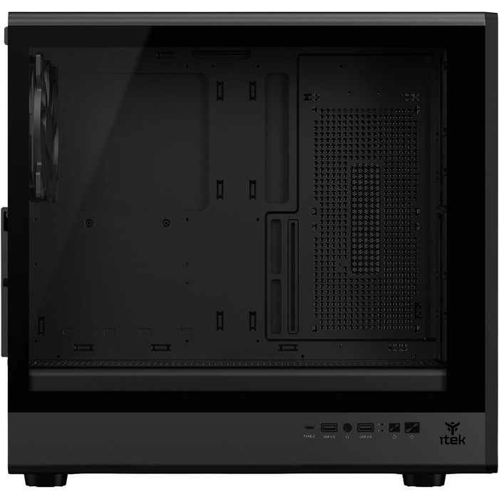Ігровий корпус Itek Woody W2B ATX Tower, 4 вентилятори 140мм, USB 3.0, Type-C, дерев'яна передня панель, загартоване скло, чорний