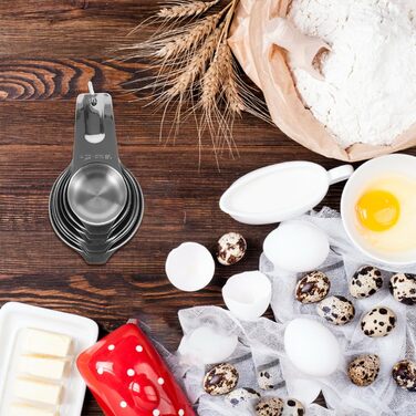 4-Piece Baking Tool Set: Spatula Holder Clip, Coffee Measuring Spoon, Measuring Cup, Mug, Shot Glass, Measuring Pitcher, Cup Sizes, Large Cup, Silver, Stainless Steel