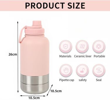 Миска-поїльник для собак 3-в-1 950 мл (Рожева) - для подорожей, з термоізоляцією та мискою, 3-в-1