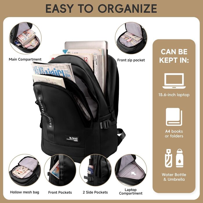 Шкільний рюкзак для підлітків, 2025 рік, для школи, гімназії, старшої школи, 26L, чорний