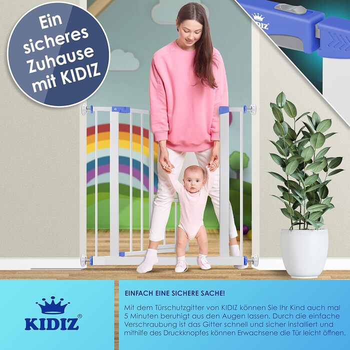 Захисний бар'єр KIDIZ для котів з люком, захист від дітей, турнікет для дитячих кімнат без свердління, поворотний, білий/блакитний, ширина 74-87 см