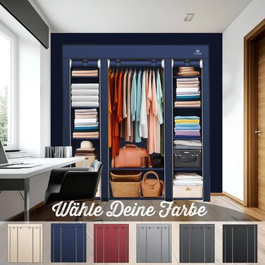 KESSER® Wardrobe Clothes Closet Stable with Clothes Rail & Shelves, Incl. 5x Clothes Hangers, Fabric Folding Closet for Bedroom, Dressing Room Wardrobe with Clothes Rack 150x45x175cm (Navy Blue)